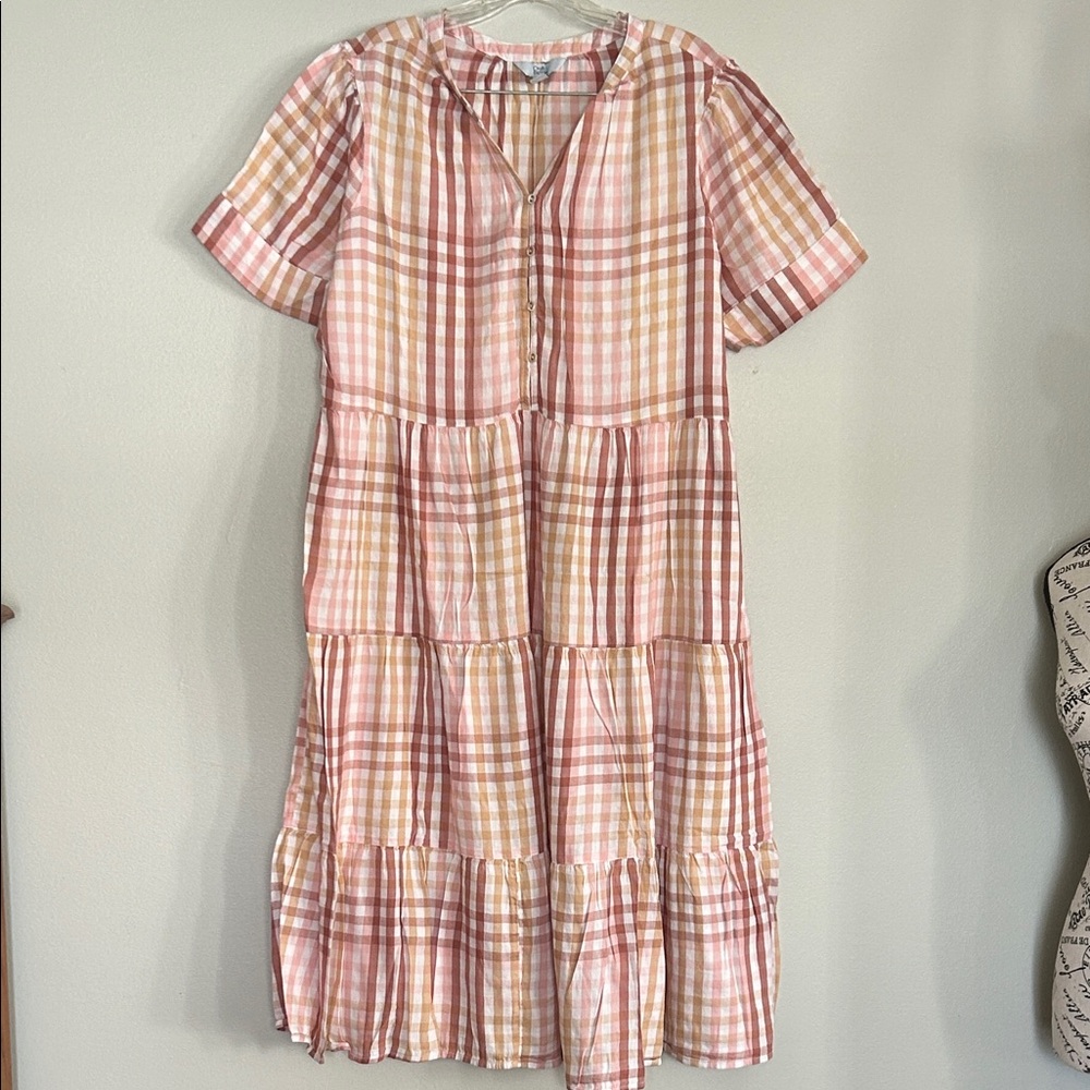 Croft & Barrow Plaid V-Neck Tiered Dress size XLP